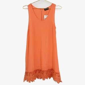 ASTR Coral Pop Sleeveless Lace Hem Shift Dress Size Small NWT